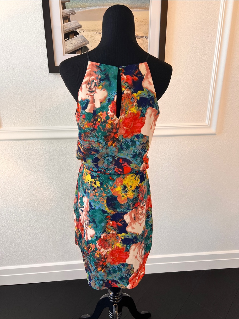 Adelyn Rae Teal, Coral & White Floral Halter Dress - Picture 2 of 5